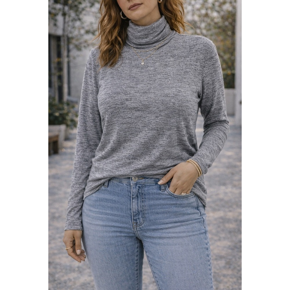 Banana Republic Luxespun Turtleneck Top Womens XL Heather Grey Long‎ Sleeve Soft